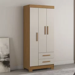 Guarda-Roupa Solteiro 3 Portas 2 Gavetas Laranja/Freijo Trend/Branco New