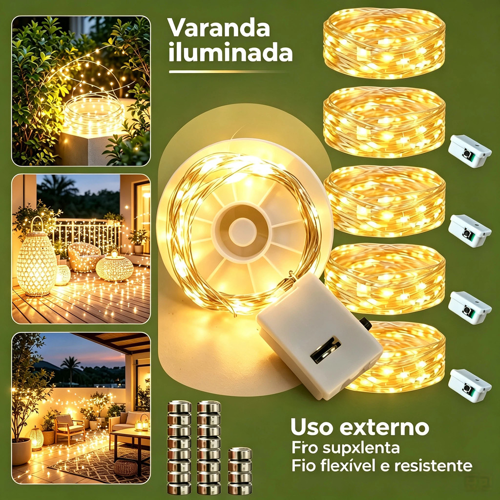 Kit 30 Peças Fios de Fada Led 2 Metros Para Festa Arte Presente Ambiente Decorado