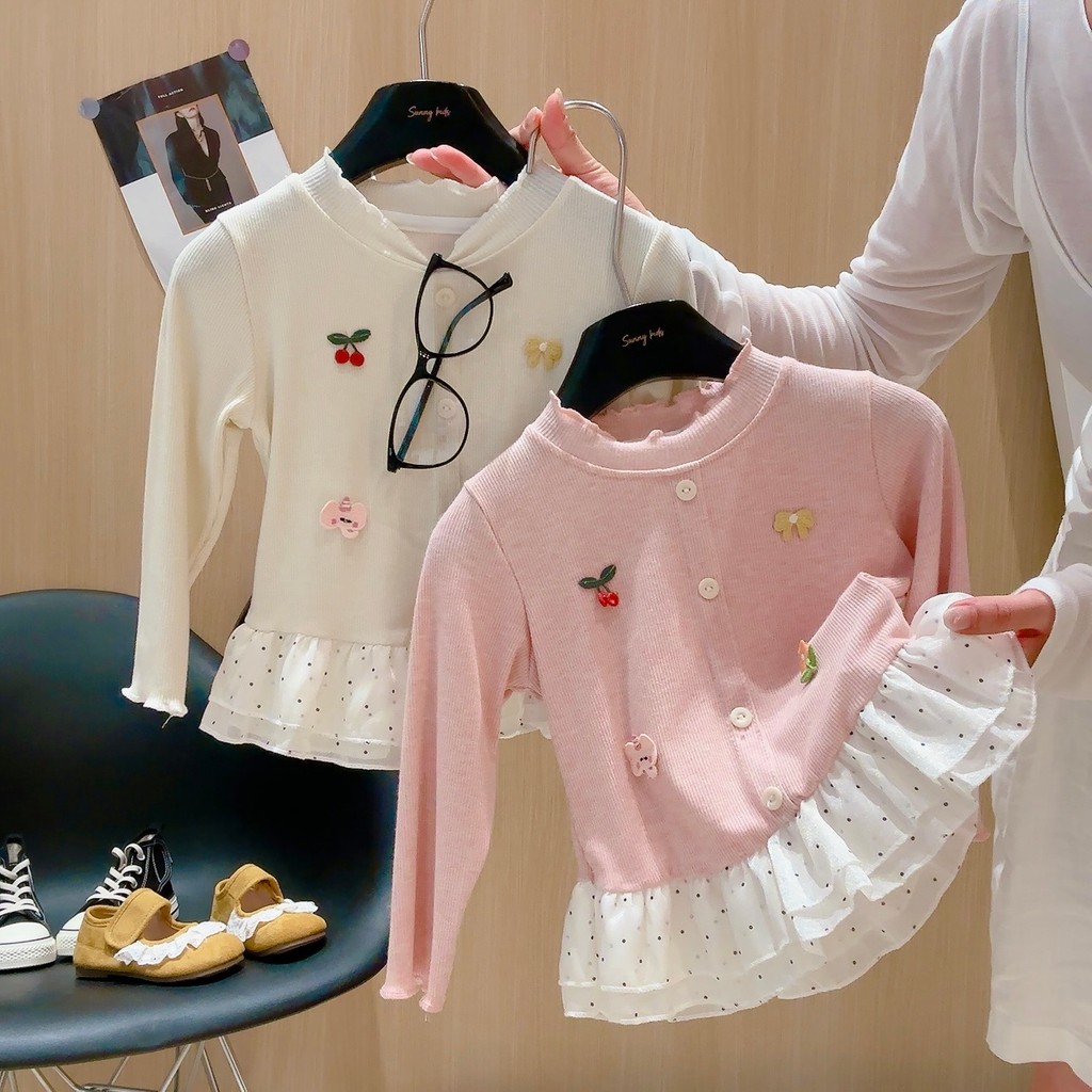 Meninas de manga comprida camiseta camisa de fundo outono novo estilo moda crianças princesa roupas de bebê pequenas cri