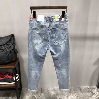 Calças de brim masculinas rasgadas transfronteiriças outono inverno novo estilo na moda High Street mendigo calças casua
