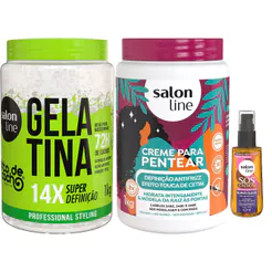 Kit Salon Line Gelatina 1kg + Creme De Pentear Definição Antifrizz 1Kg + Óleo Capilar Super Óleos 42ml
