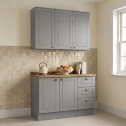 Cozinha Compacta Modulada 2 Peças 100% MDF com Armário Aéreo e Balcão com Tampo Cinza/Nature Emily Cinza/Nature