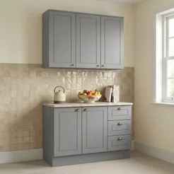 Cozinha Compacta Modulada 2 Peças 100% MDF com Armário Aéreo e Balcão com Tampo Cinza/Calcare Emily Cinza/Calcare
