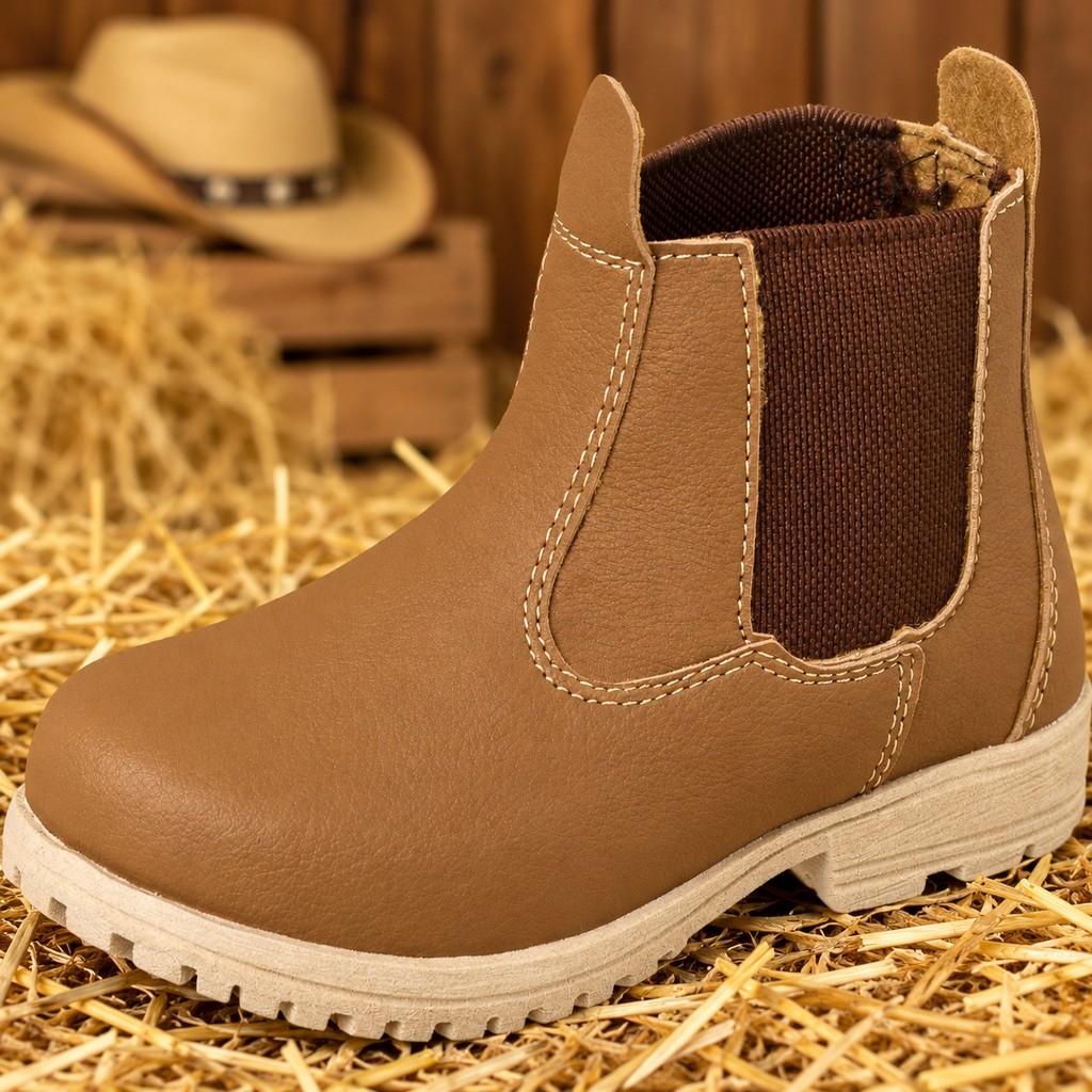 Bota Botinha Botina Jeca Masculina Infantil Menino Bebê Caramelo Cowntry