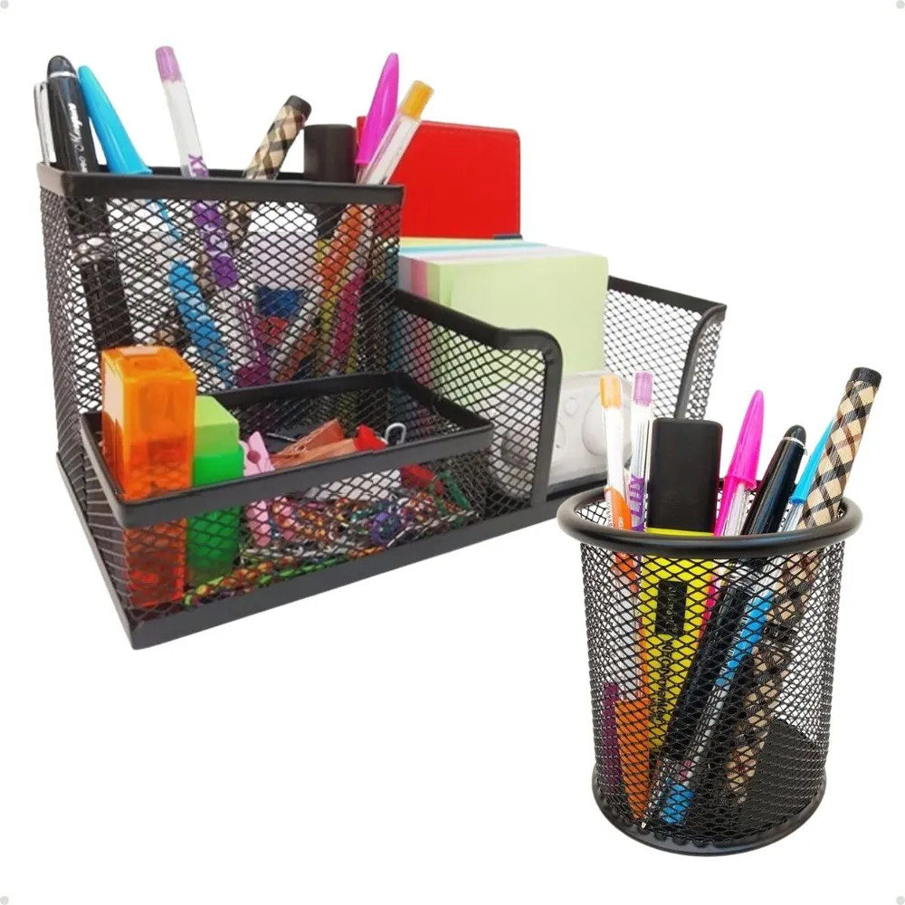2x Kit Organizador Mesa Aramado Escritório Porta Caneta