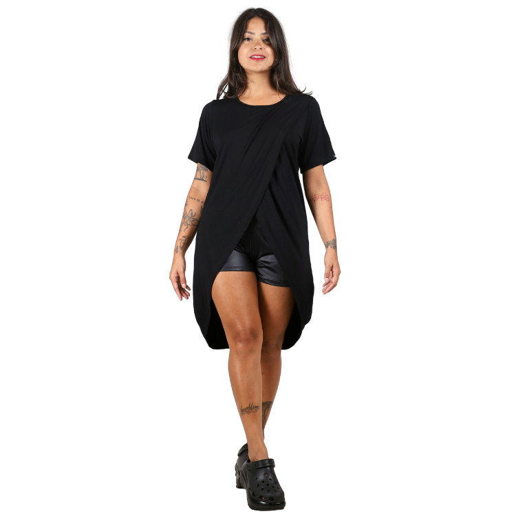 Blusa Feminina Maxi Mullet Transpasse Fixa Preta Lisa
