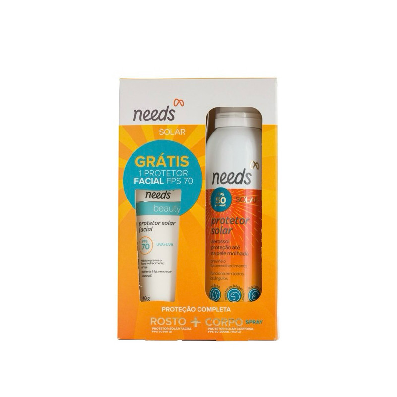 Kit Needs Protetor Solar Facial FPS70 com 40g + Protetor Solar Corporal Aerossol FPS50 com 200ml
