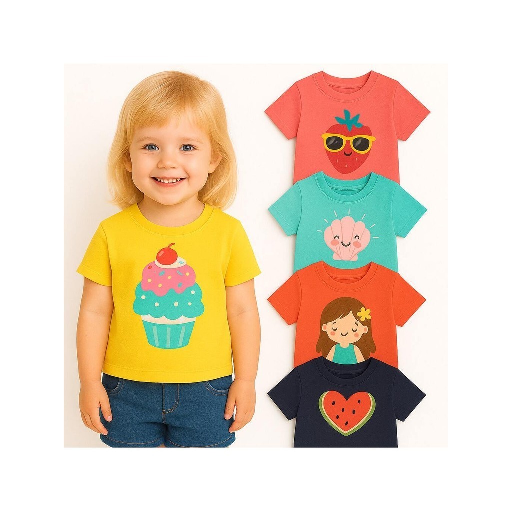 Kit 2 Camisetas de Menina Verão Sortidas Infantil  -Kit 2 Blusas para Meninas Verão Infantil- 2 Camisa Feminina Infantil