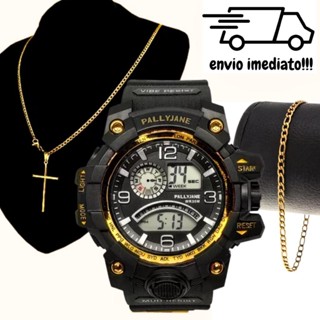 Kit Relógio Masculino Digital Esportivo Prova D’água + Corrente Cruz E Pulseira Luxo - Conjunto Masculino Para Presente em Oferta na Shopee