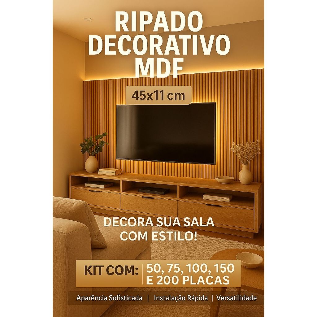 KIT 50 Até 200 Placas Ripados Decorativo Madeira Mdf 45x10 Painel lta Qualidade Premium Penteadeira