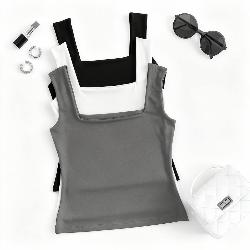 KIT 3 Blusinha Feminina Regata Decote Quadrado Verão Basica Lisa Moda Elegante Tendência em Oferta na Shopee