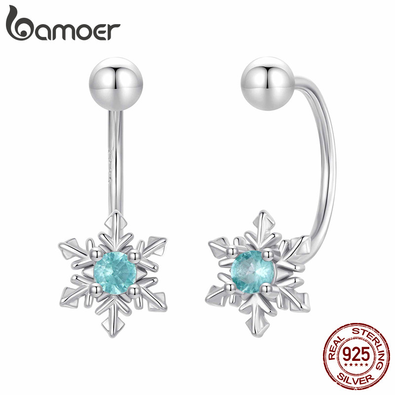 Bamoer Original 925 Brincos De Prata Esterlina Floco De Neve Frente E Verso Design Jóias Presente Feminino