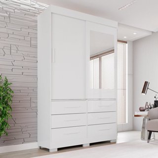 Guarda Roupa com Pés e Espelho 2 Portas 6 Gavetas Luana Branco em Oferta na Shopee