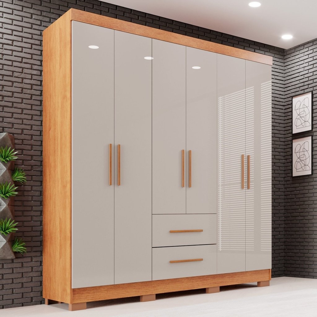 Guarda-roupa Casal 6 Portas 2 Gavetas Estrela Premium Cinamomo/Off White em Oferta na Shopee