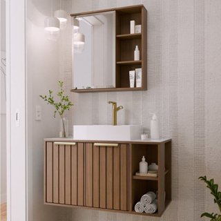 Gabinete Suspenso Banheiro Noruega 80cm com Cuba e Espelheira Treviso em Oferta na Shopee