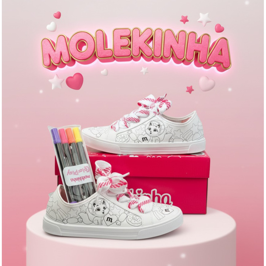 Tenis Molekinha Colorir Acompanha Canetinhas Original