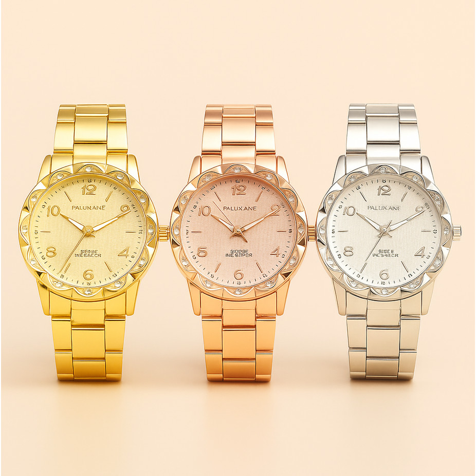 Kit 3 Relógios Feminino Resistente à água de Quartzo em Aço Inoxidável Casual Prata Dourado e Rosé