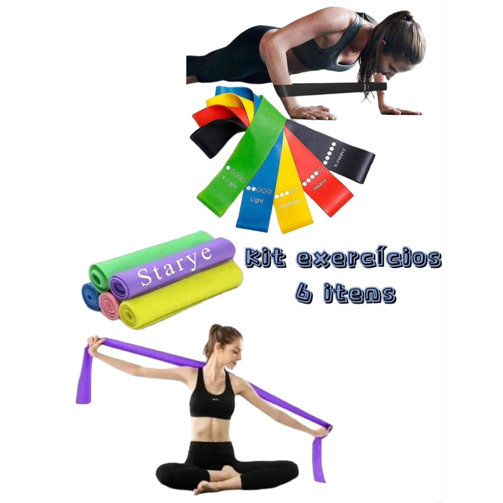 Kit Faixa Elástica Thera Band + 5 Elástico Treino Mini Band Exercícios Fisioterapia Yoga -STARYE