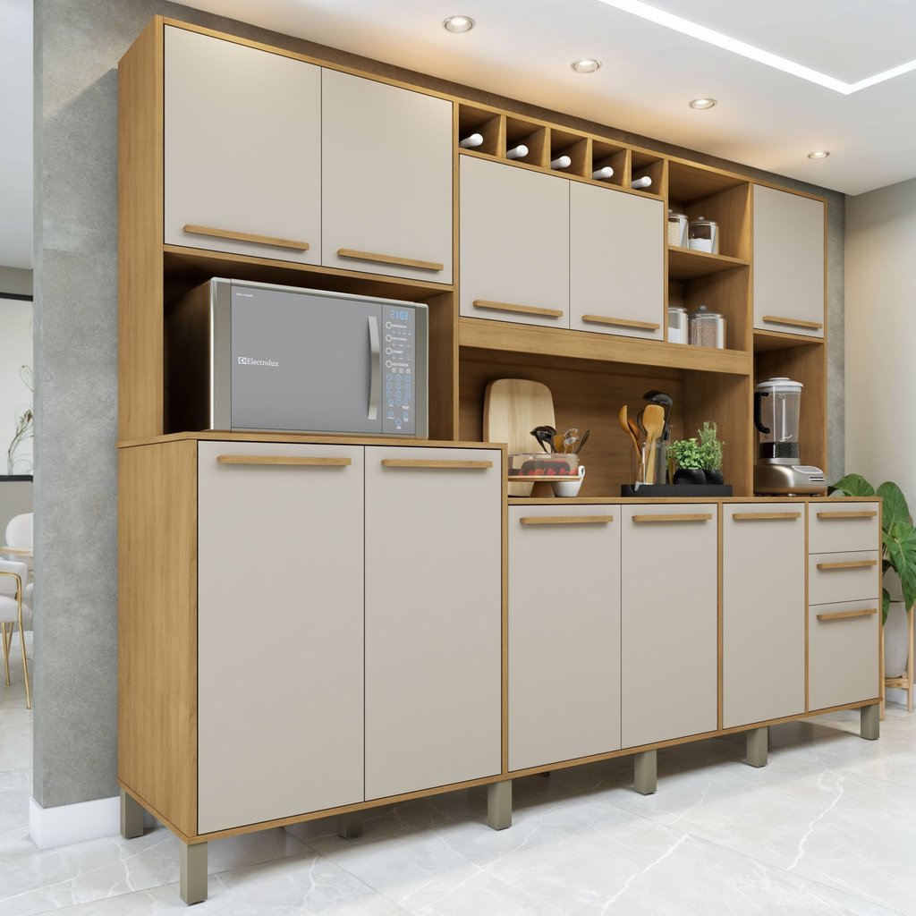 Armário de Cozinha 11 Portas 2 Gavetas Agata Cinamomo/Off White em Oferta na Shopee