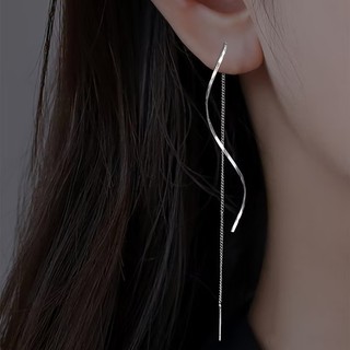 1 par de brincos longos com borlas onduladas em prata 925 para mulheres, banhados a ouro 18k