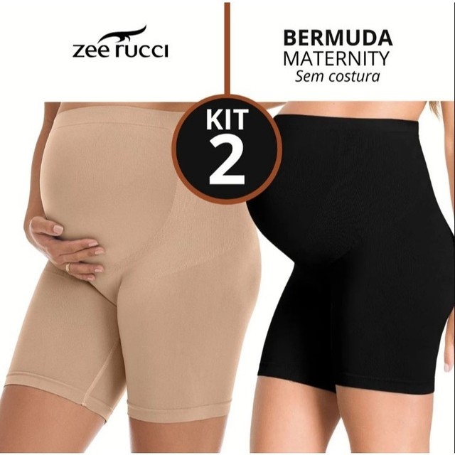 Kit 2 Peças: Bermuda Gestante Feminina Adulto Sustentável Evita Atrito Sem Compressão