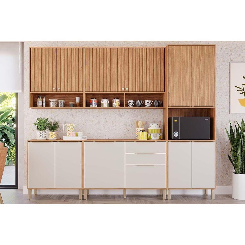 Cozinha Completa Divina 5 Peças (2Aéreos+2Balcões+1Paneleiro) CZ001 Freijo/Off White - MGM em Oferta na Shopee