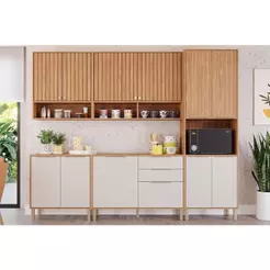Cozinha Completa Divina 5 Peças (2Aéreos+2Balcões+1Paneleiro) CZ001 Freijo/Off White - MGM