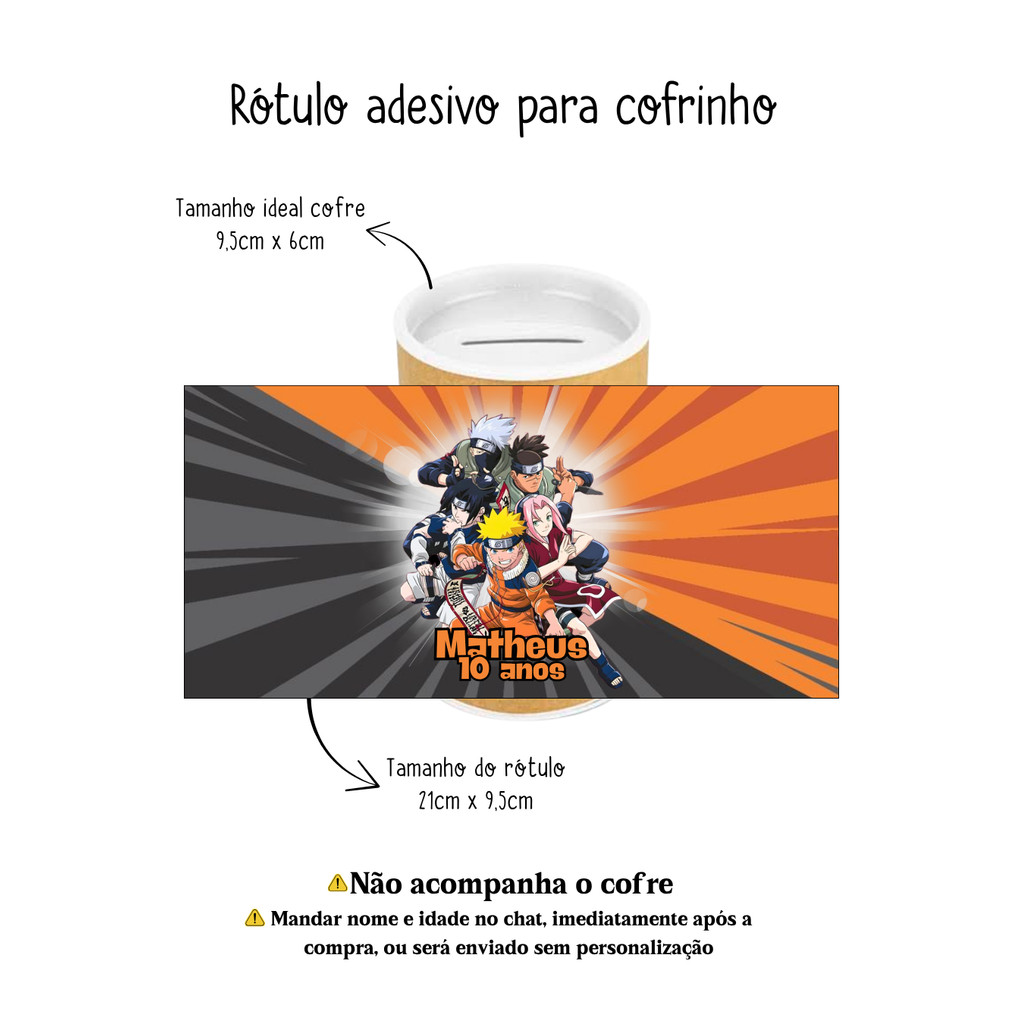 Adesivo para cofrinho personalizado - Naruto