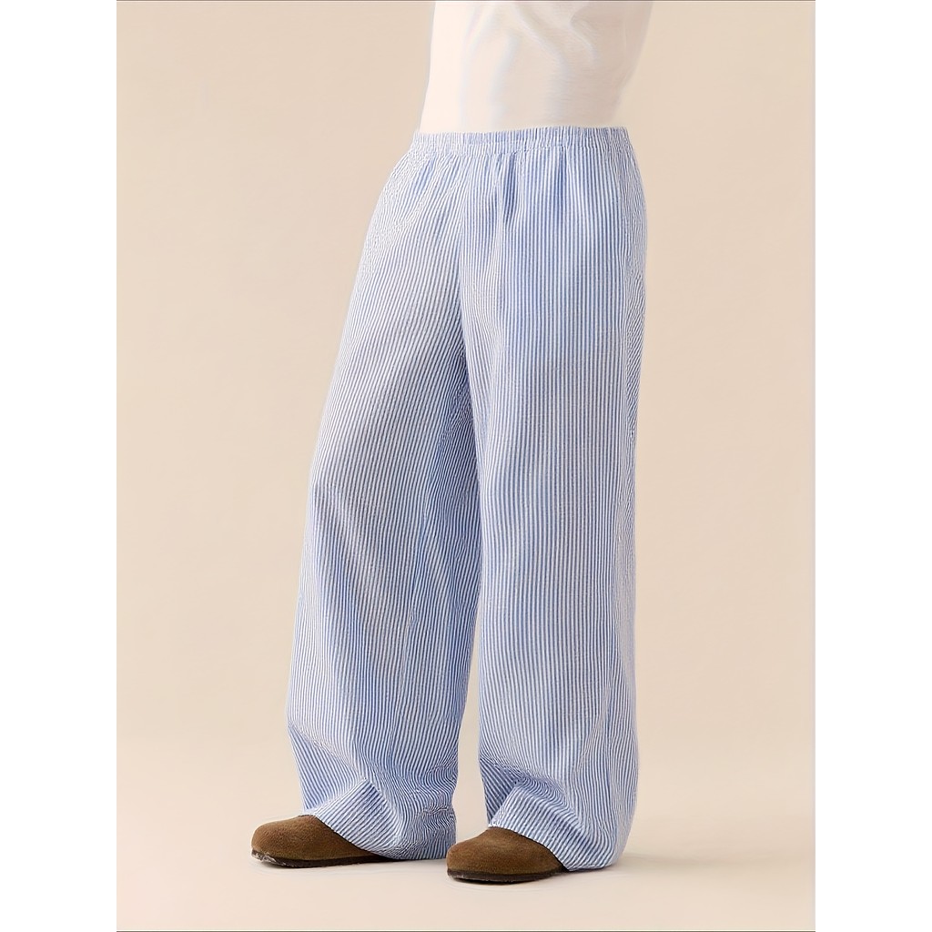 Imagem 1 peça masculina casual listrada versão casual calças retas confortável Loungewear, Campus