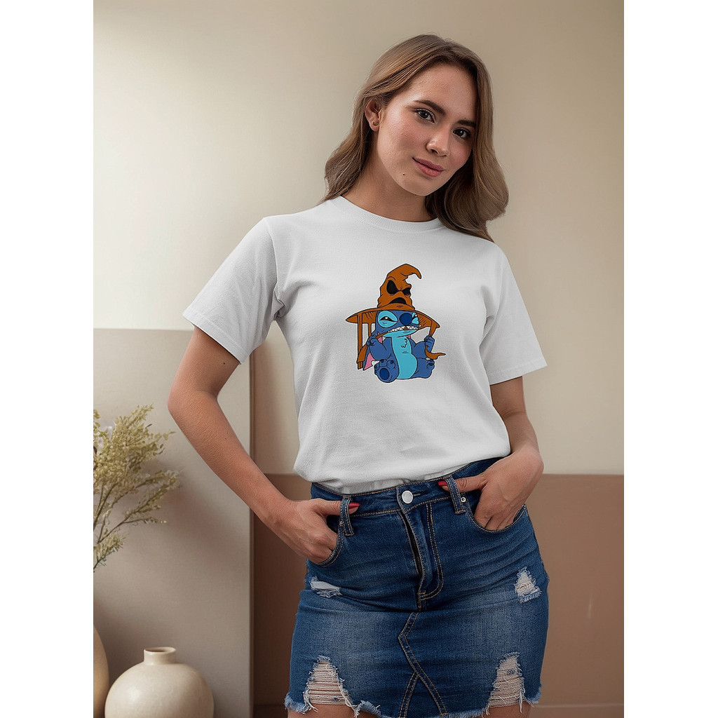 Camisa Unissex Camiseta Stitch Chapéu Seletor Algodão Moda