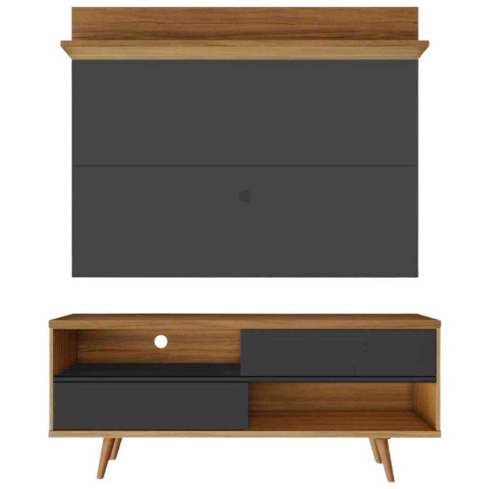 Bancada Retrô com Painel para TV de até 50 Polegadas Notável Preto / Freijó Trend em Oferta na Shopee