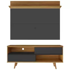 Bancada Retrô com Painel para TV de até 50 Polegadas Notável Preto / Freijó Trend
