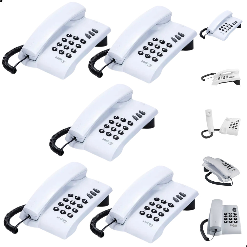 Kit 5 Aparelhos Telefônicos Intelbras Pleno com Fio Uso Doméstico, Comercial e Profissional