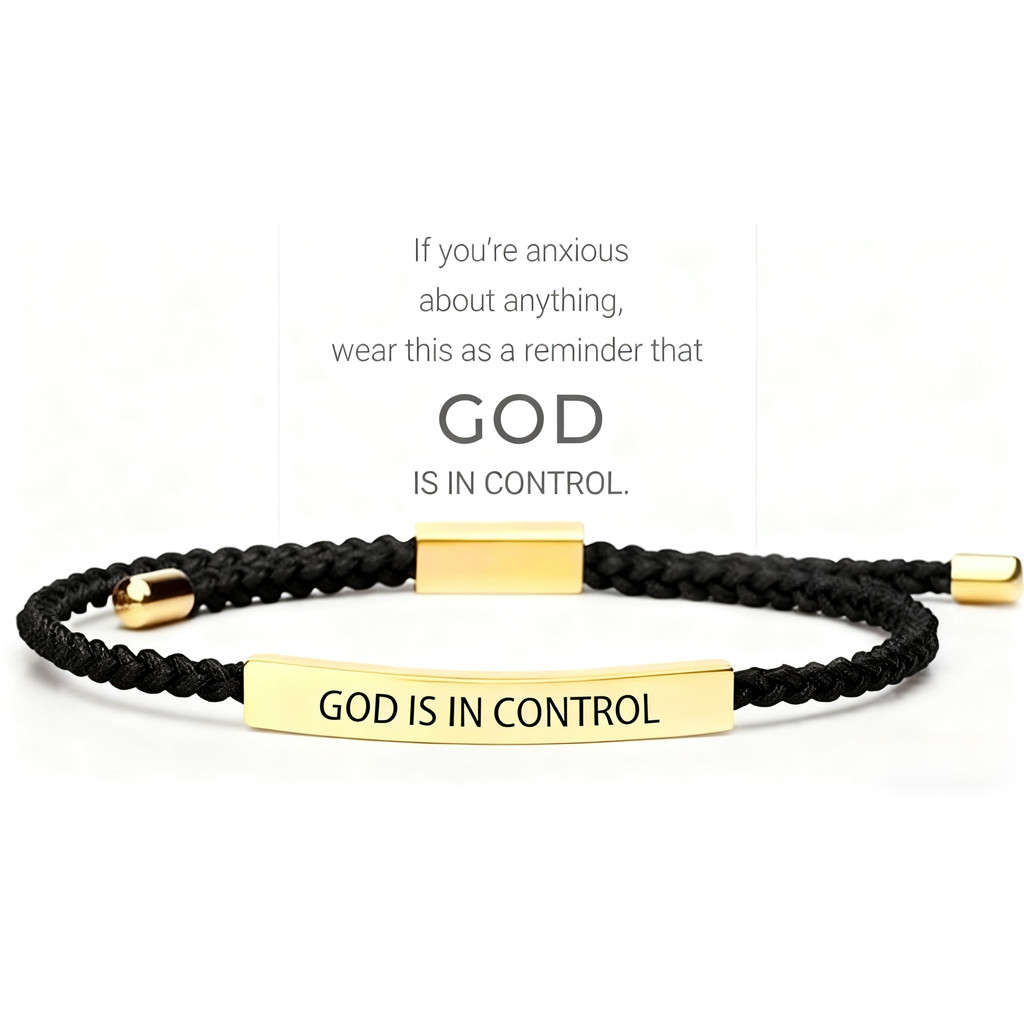 Pulseira "Deus Está no Controle" para Mulheres e Homens, Pulseiras Trançadas Ajustáveis Feitas à Mão em Aço Inoxidável, 
