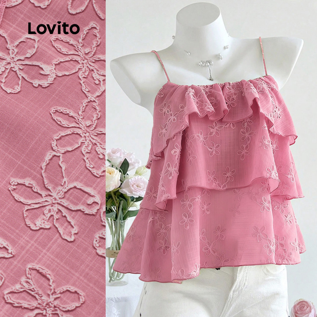 Lovito Top Elegante em Camadas Ternos Estilo Resort para Encontros Viagens Prima