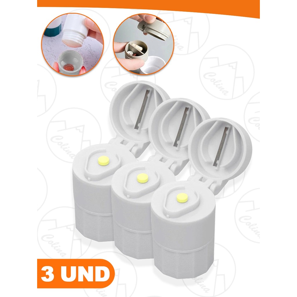 Kit 3 Und Porta Comprimido Multiuso Com Cortador E Amassador Armazenamento Duplo