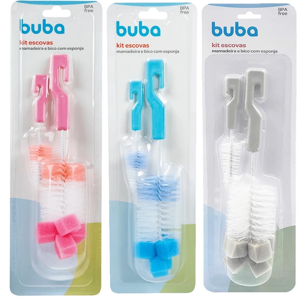 Escova Para Lavar Mamadeira E Bico Com Esponja Buba Bebê garrafas térmicas multiuso Buba