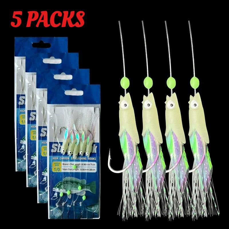 5 Pacotes 5 Ganchos Sabiki Rigs Iscas De Pesca De Água Salgada Equipamentos De Isca Real Pele De Peixe Corda Gancho Cava