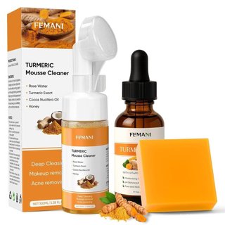 Conjunto de Limpeza Facial com Cúrcuma, Sabonete e Óleo Facial e Corporal, Adequado IW6Y