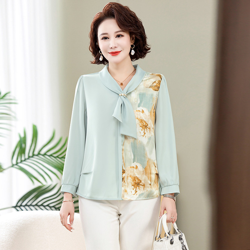 2026 novo estilo mãe primavera camiseta topo 40 anos de idade mulheres de meia-idade estilo ocidental pequena camisa de 
