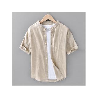 Novo estilo camisa de manga curta masculina Casual All-Match fino algodão linho gola alta camisa masculina verão respirá