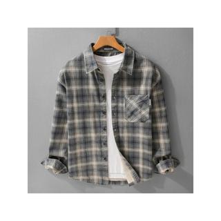 Primavera novo estilo estilo japonês na moda xadrez camisa de manga comprida masculina moda All-Match literário Casual s