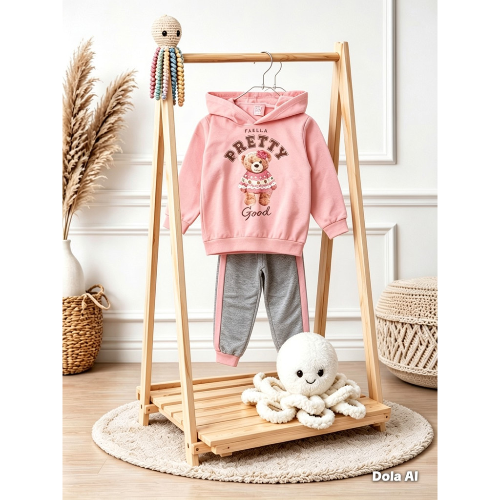 Conjunto Moletom Infantil Menina Ursinha Pretty Good Faella - Tamanho 4 - Peluciado Confortável