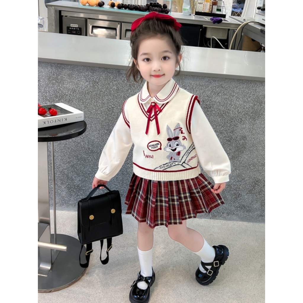 Meninas coelho estilo Preppy jk moda saia terno primavera outono estilo 2026 novo estilo crianças moda bebê primavera ro