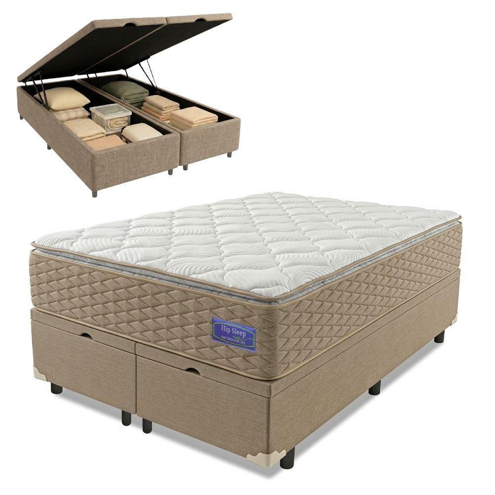 Cama Box Baú King Colchão Ortopédico Magnus Molas Superlastic Pillow Top 193x203x79cm Hip Sleep