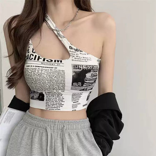 Roupa interior esportiva de um ombro feminino exterior Wear sutiã de Fitness jornal impresso colete de treinamento inter