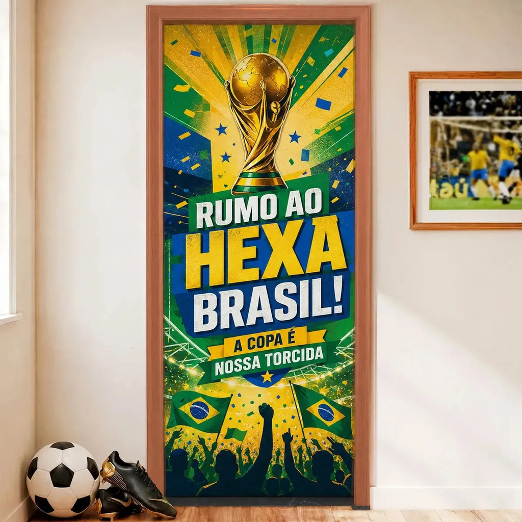 Decoração Copa Do Mundo 0,9x2,1 Brasil Hexa Torcida Brasil