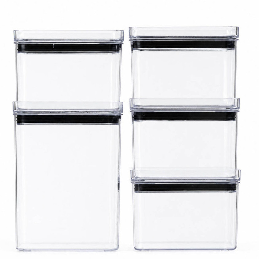 Kit 5 Potes Organizadores De Armário E Despensa Acrílico Transparente Hermético Antiumidade Para Alimentos