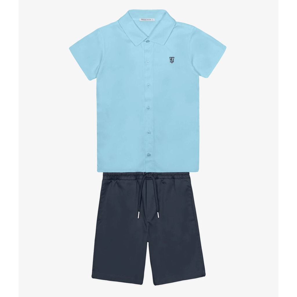 Conjunto Menino Camisa Com Bermuda Trick Nick Azul