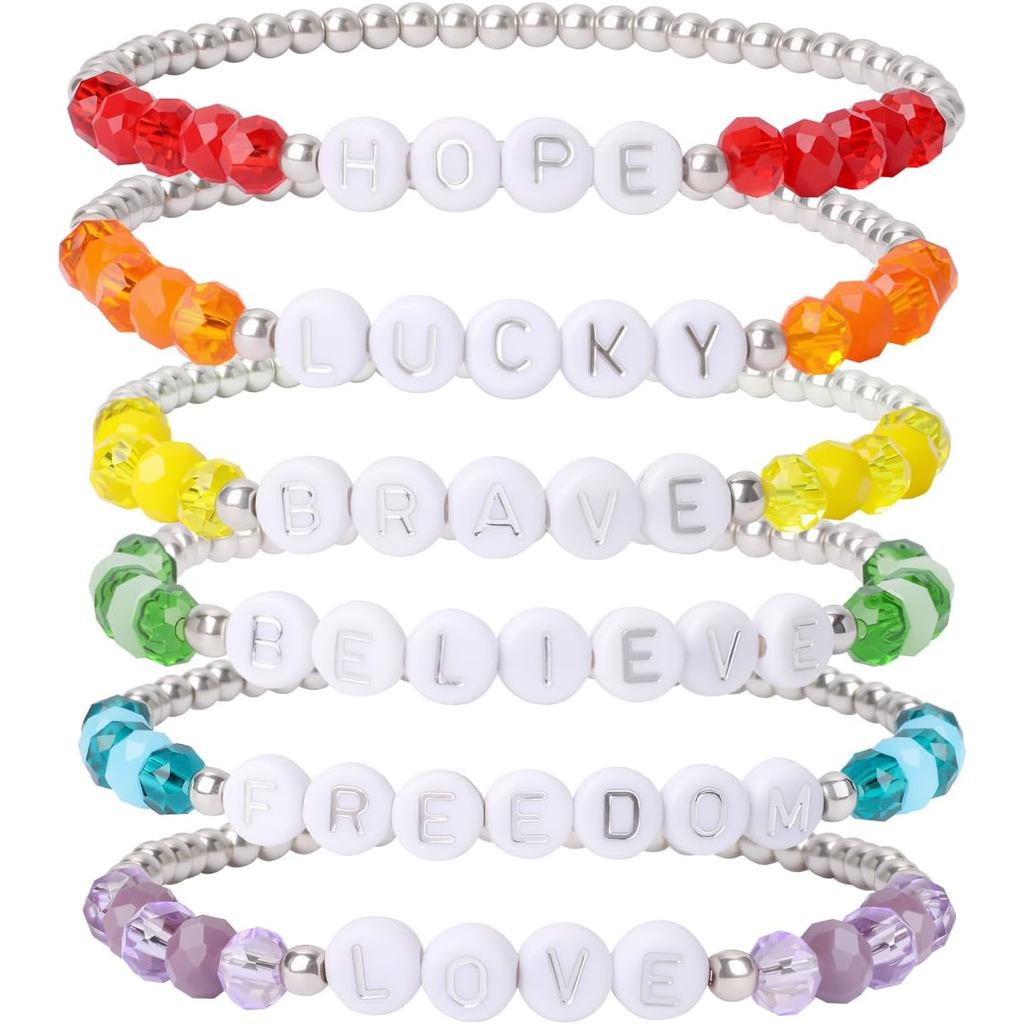 Conjunto de Pulseiras Coloridas com Contas Miss Rabbit para Mulheres, Pulseiras Elásticas Empilháveis com Contas de Vidr